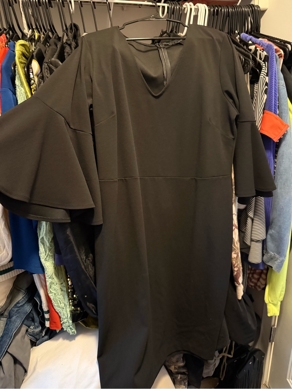 Ashley Stewart Black Bell-Sleeve V-Neck Dress